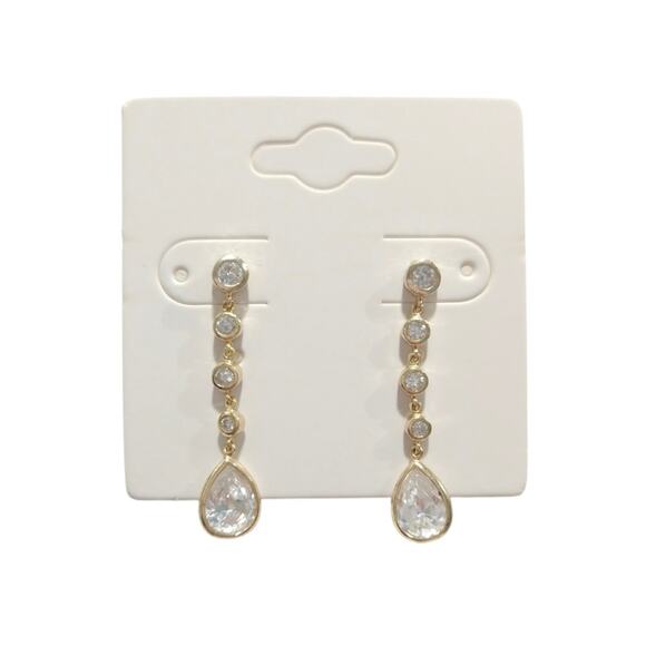 FAS 14k yellow gold vermeil Sterling Silver 925 Dangle Earrings Crystals Posts - Picture 3 of 8